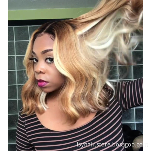 Custom Mix Highlight Color 100% Indian Remy Human Hair Wig Unit, Luxury Straight Bo Wave Lace Front Unice Shy Atwigs Hair Wigs